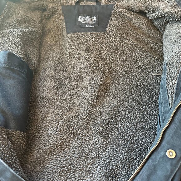 Carhartt Mens XL Tall Jacket Relaxed Fit Washed Duck Sherpa Fleece Lined Utility - Picture 10 of 13